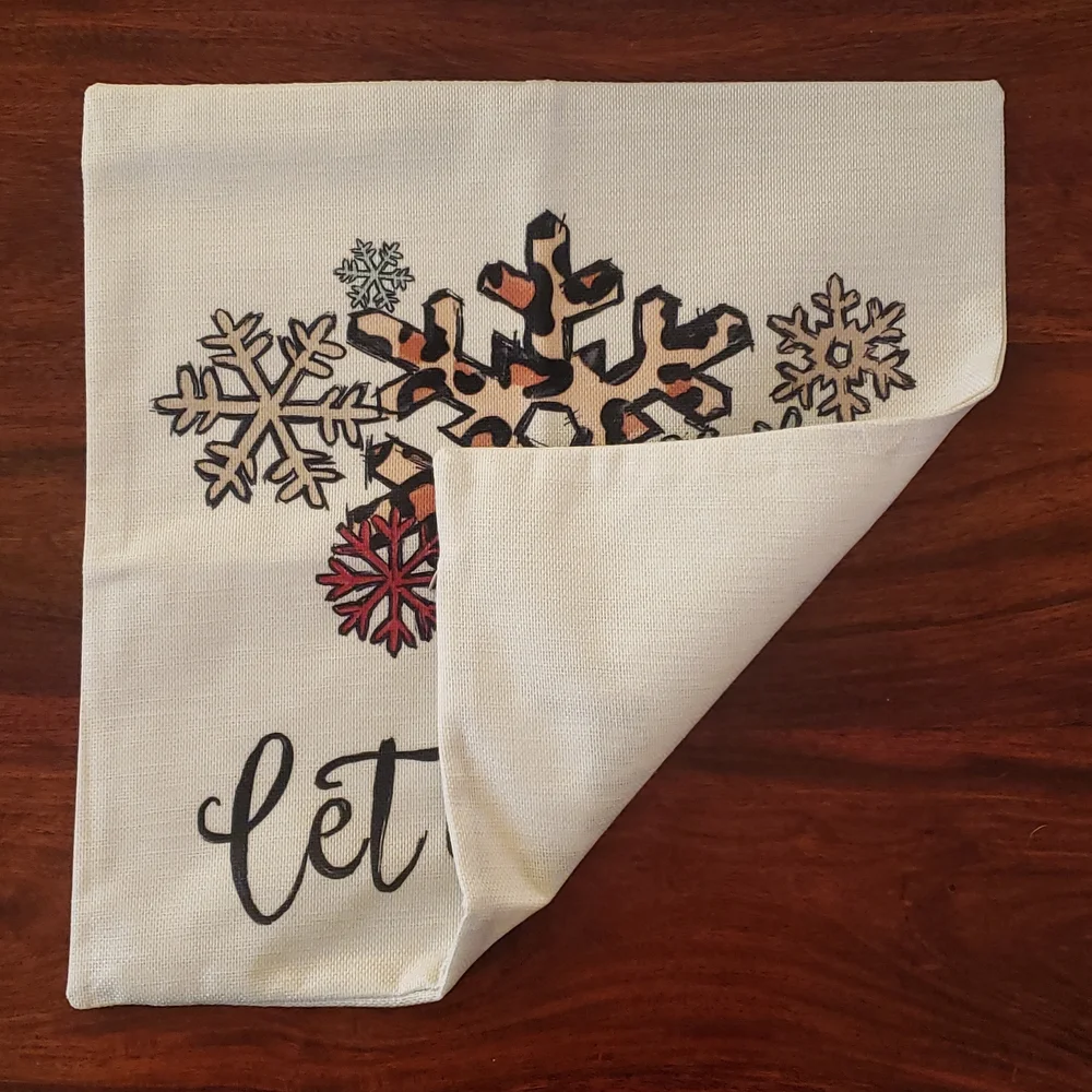 Christmas Pillow Cover 18x18 Let It Snow | Linen Look Snowflake Print | Holiday